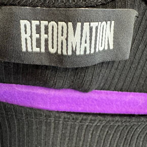 Reformation  Black Ribbed Knit Scoop Neck Short Sleeve Dress Sz S - Picture 8 of 11